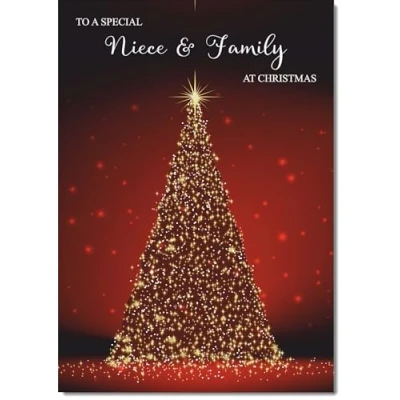 Image of doodlecards Niece and Family Christmas Card Red Tree Medium Size for &amp; with Plain Envelope