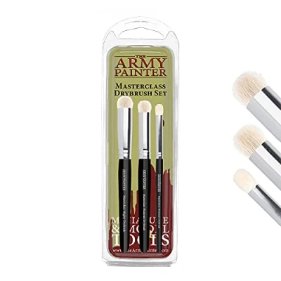 Image of The Army Painter Masterclass Drybrush Set, 3 Sizes Hobby Goat Hair Brush: 15mm Mighty Drybrush, 12mm Moderate, 7mm Miniature For Tabletop Roleplaying