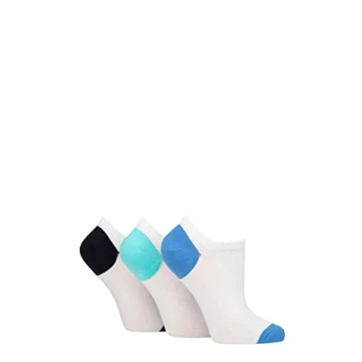 Image of Women&#039;s 3 Pair Pringle Plain and Patterned Cotton Trainer Socks White / Blue Black Heel &amp; Toe 4 8 Ladies