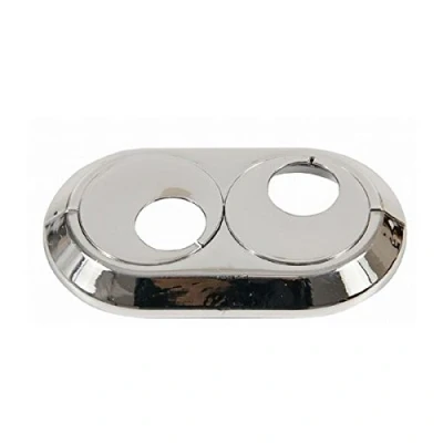 Image of Double 15mm PVC Chrome Radiator Pipe Cover Collar Rose rotatable