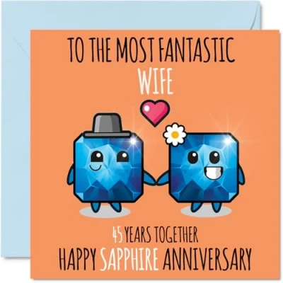 Image of Cute Sapphire Anniversary Card for Wife 45 Years Together Happy 45th Wedding Cards from Husband, 145mm x Greeting Forty Fifth Anniversaries