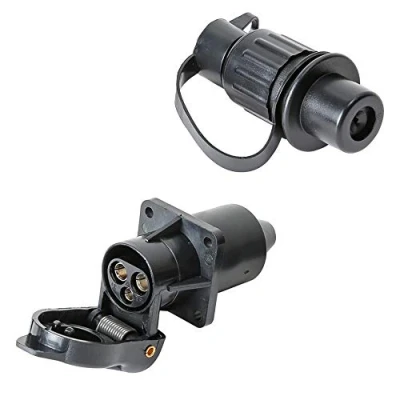 Image of TAEUYYM 3 Pin Trailer Plug and Socket, 12V Waterproof Tractor Socket Connectors, Plug, Suitable for Caravan Truck Boat RV (4 Mount Points)
