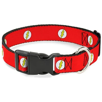 Image of Buckle Down Flash Logo Red/White/Yellow Plastic Clip Collar, Narrow Small/6 9