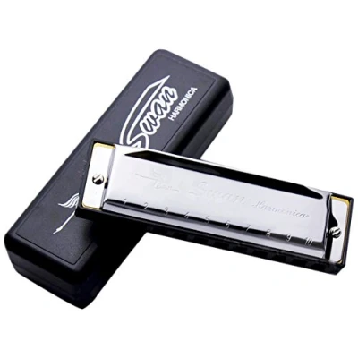 Image of Swan 10 Hole Blues Diatonic Harmonica Key of C Silver