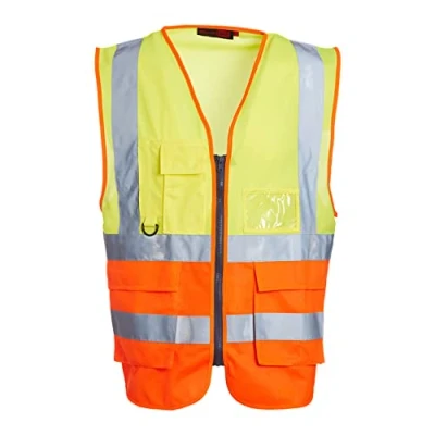 Image of Blackrock Yellow &amp; Orange Premium Hi Vis Vest With Pockets, ID Pouch Key Loop, Mens Womens Reflective High Vests Secure Zip, Safety Security Clothing, Fully EN Certified Size Medium
