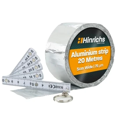 Image of Hinrichs Aluminium Foil Tape 20m x 50mm Heat Resistant Insulating for Lagging &amp; Pipe Insulation Silver as Sealing Vapour Barrier Self Adhesive Metal