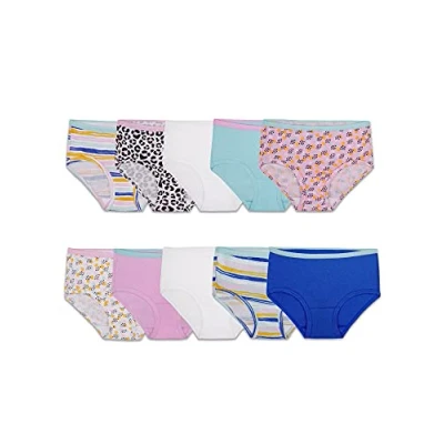 Image of Fruit of the Loom Girls&#039; Cotton Low Rise Brief Underwear, 10 Pack Fashion Assorted, Medium (Pack 10)
