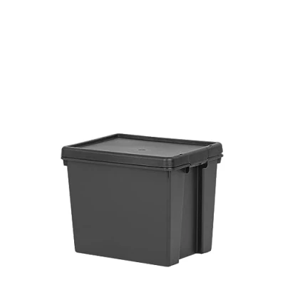 Image of Wham Bam 24 Litre Recycled Super Strong Impact Resistant Black Re Usable Storage Boxes With Lids, 38.5 x 29 31.5cm (Pack Of 4)