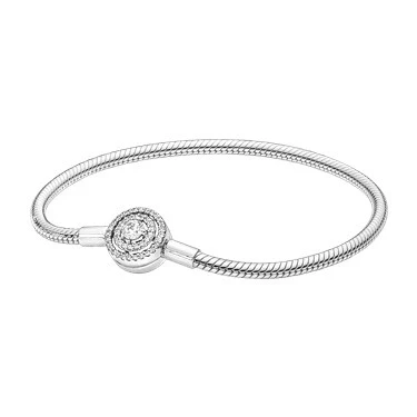 Image of Pandora Timeless Snake chain sterling silver bracelet with clear cubic zirconia, 19