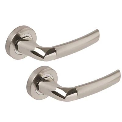 Image of Excel DH3615 Elan Passage Door Handles on Round Rose, Duel Satin Nickel/Polished Chrome
