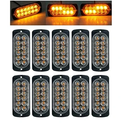 Image of MASO Emergency Strobe Lights for Trucks, Amber Recovery Car 12 LEDs Lighting Bar Orange Grill Breakdown Flashing 12/24V Pack of 10