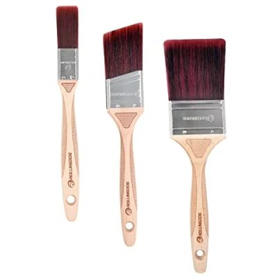 Image of ROLLINGDOG 3PCS Paint Brush Wooden Handle Stainless Steel Shell for Sharp Edge Lines Painting with Paints on Walls, Ceilings, Wood and Metal (1&quot;,2&quot;,3&quot;)