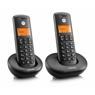 Image of Motorola E202 Cordless Landline House Phone, Home Nuisance Call Blocking, Do Not Disturb Button, Amber Backlit Display, Twin Handset Pack