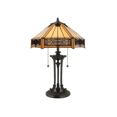 Image of Indus 2 Light Tiffany Table Lamp Vintage Bronze, E27