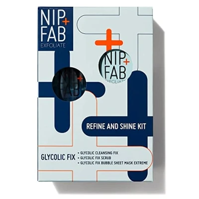 Image of Nip+Fab Glycolic Fix 3 Piece Starter Kit Contains Cleansing Fix, Scrub, Extreme Bubble Mask Exfoliating Skin Soothing and Refreshing Peeling Glow Boost Vegan &amp; Cruelty Free