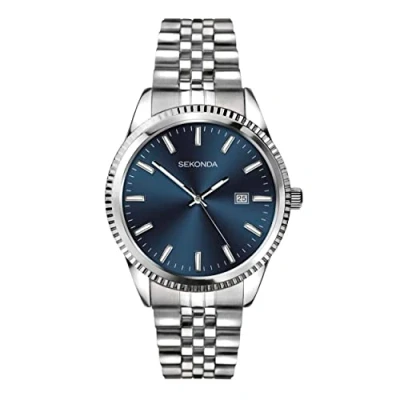 Image of Sekonda King Men&#039;s 40mm Quartz Watch in Blue with Analogue Display, and Silver Stainless Steel Bracelet 1640