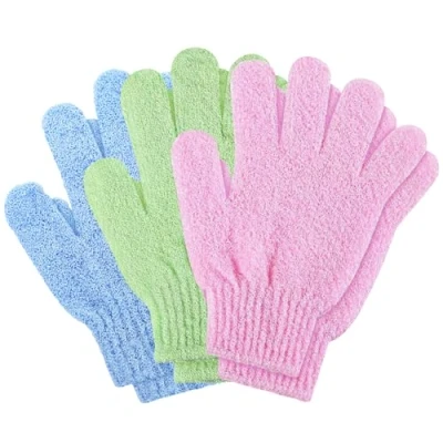 Image of Exfoliating Gloves Bamboo Shower 6pcs Bath and Body Exfoliator Mitts Scrubs Away Ingrown Hair Dead Skin for Shower, Spa, Massage Cell Remover Loofah Green,Blue,Pink