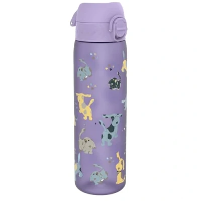 Image of Ion8 Water Bottle, 500 ml/18 oz, Leak Proof, Easy to Open, Secure Lock, Dishwasher Safe, BPA Free, Hygienic Flip Cover, Carry Handle, Clean, Odour Carbon Neutral, Puppy Dog Design