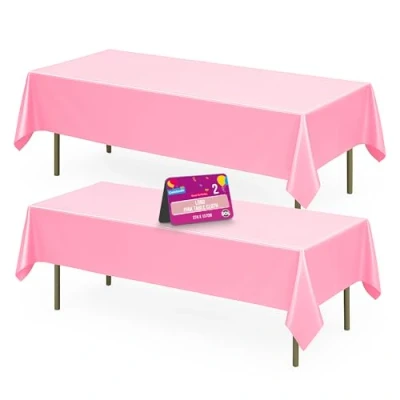 Image of 2pk Long Pink Table Cloth Party 274 x 137cm Plastic Cover Disposable Tablecloths for Parties Tablecloth