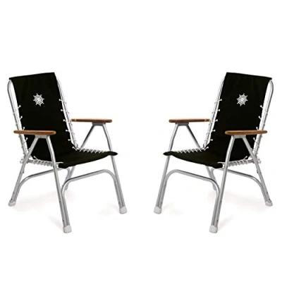 Image of FORMA MARINE Set of 2 High Back Deck Chairs, Boat Folding, Anodized, Aluminium,Black, Model M150BL