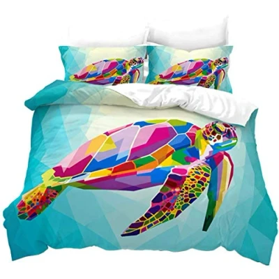 Image of Loussiesd Sea Turtle Duvet Cover Set Double for Children Swimming Print Bedding Oceanic Wildlife Themed Comforter with 2 Pillowcases Creatures Microfiber Zipper 3 Pcs Bedspread