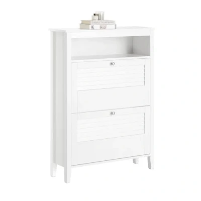 Image of SoBuy Hallway Shoe Cabinet Rack Storage Cupboard Organizer with 2 Flip drawers White W80 x D25 H108cm FSR152 W