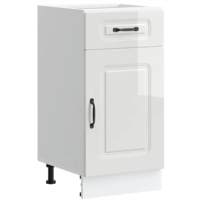 Image of vidaXL Kalmar Kitchen Base Cabinet High Gloss White Engineered Wood Storage with Adjustable Feet Modern 40x46x81.5cm