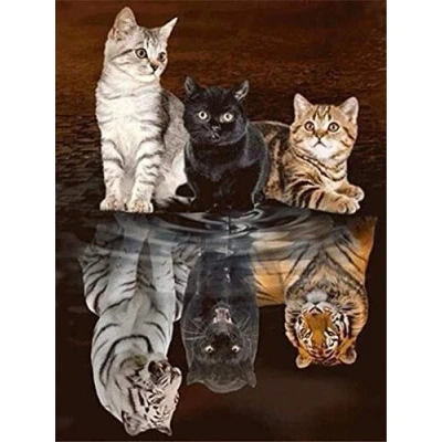 Image of OWN4B Cross Stitch Kits Stamped, Cats or Tigers Printed Pattern 11CT 14.2x18.1 inch DIY Embroidery Kit (Cats)