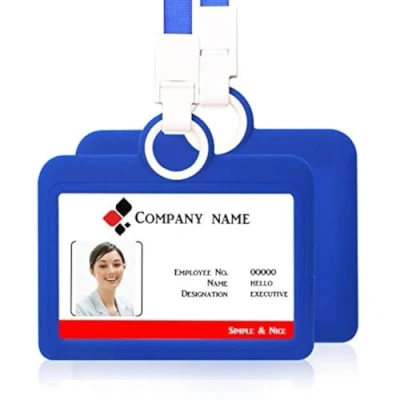 Image of Badge Holder ID Card Horizontal with Lanyard Silicon Neck Strap Heavy Duty Business Offices Supplies Dark Blue