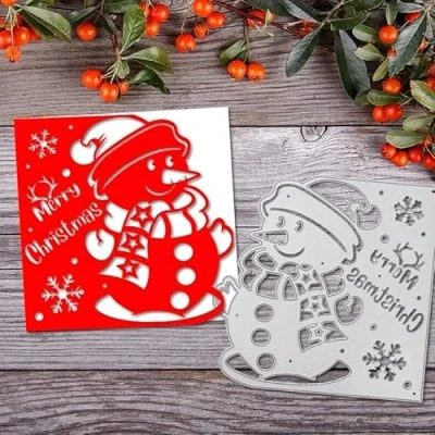 Image of Merry Christmas Snowman Snowflake Greeting Card Metal Die Cuts,Sunflower Flower Leaf Cutting Dies Cut Stencils DIY Scrapbooking Decorative Embossing Paper Making