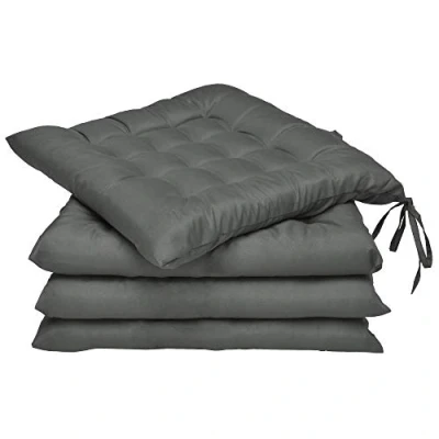 Image of Beautissu Seat Cushion Set 40 x cm Lea 4 Garden Chair Pads with Ribbons for Kitchen Dining &amp; Furniture Padded Anthracite