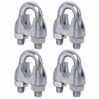 Image of (Pack of 4 pcs) Wire Rope Clamps M12, Cable Clips, DIN 741, Steel Clamp for Ø 16 mm Rope, U Bolt Saddle (4 pcs, M12 mm)
