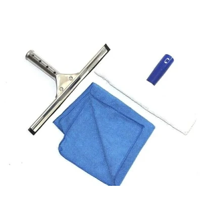 Image of Stainless Steel Rubber Squeegee Window Cleaner and Microfibre Glass Wiper, Twin Pack 12 Multipurpose Professional Cleaning Kit for Window, Car, Bathroom &amp; Shower
