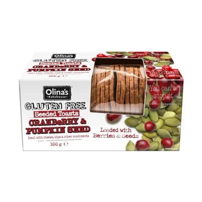 Image of Olina&#039;s Bakehouse Seeded Toasts Gluten Free Cranberry and Pumpkin Seed, 100g