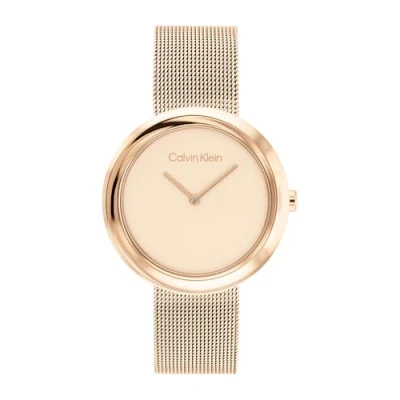Image of Calvin Klein Analogue Quartz Watch for Women Twisted Bezel Collection with Stainless Steel Mesh or Leather Bracelet