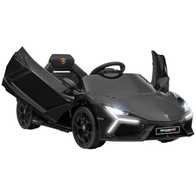 Image of AIYAPLAY Lamborghini Revuelto Licensed Kids Electric Car with Butterfly Doors, 12V Ride On Transport Wheels, Suspension, Remote Control, LED Lights, Music, Horn, for 3 5 Years, Black
