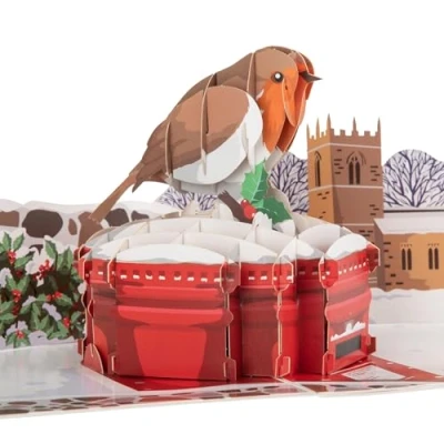 Image of Cardology Robin Christmas Pop Up Card 3D Greeting Cards For Grandparents Handmade