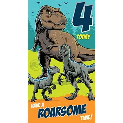 Image of Danilo Promotions LTD Jurassic World 4th Birthday Card, Childrens Card For Celebration, Kids, Officially Licensed Card,Multi,9 x 5