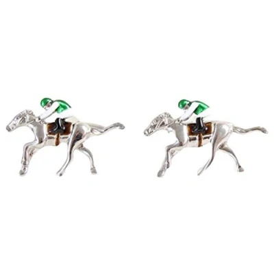 Image of David Van Hagen Mens Horse Racing Cufflinks Silver/Green