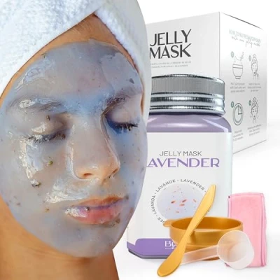 Image of BRÜUN Peel Off Lavender Jelly Mask for Face Care A 23 fl oz Rubber Jar 30 to 35 Treatments Skin Moisturizing Gel of Spa Set Men, Women and Adults