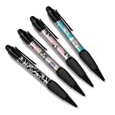 Image of DV DESIGN Set of 4 French Bulldog Black Ballpoint Pens Frenchie Dog Animals Theme Gift