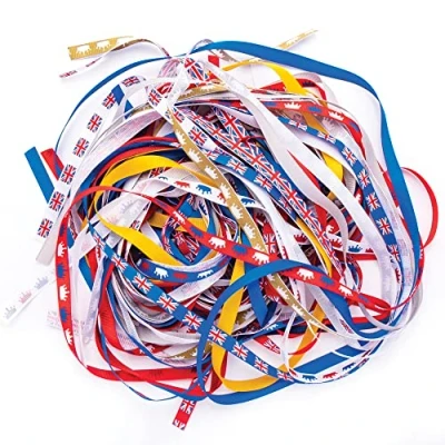 Image of Baker Ross CN141 Red White and Blue Ribbon Value Pack of 15, British Themed Arts Crafts Supplies