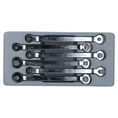Image of AB Tools 6pc Brake Line Hydraulic Pipe Spanner Wrench Set Open Ended Hex Square Ends
