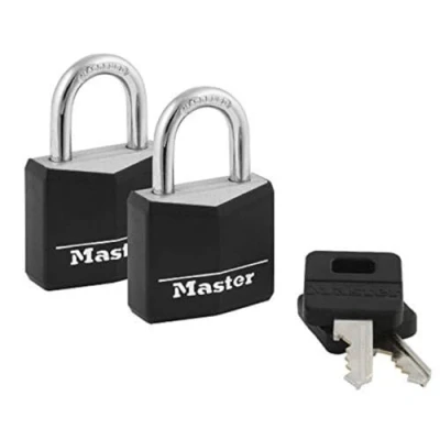 Image of Master Lock 131T Covered Aluminum Padlocks, Black, 2 Pack, Keyed Alike