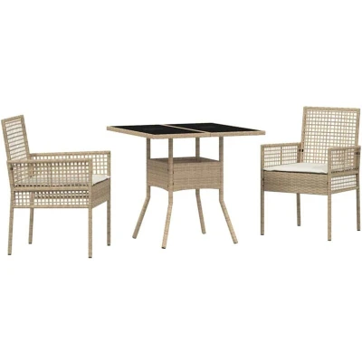 Image of vidaXL 3 Piece Garden Dining Set Beige Poly Rattan
