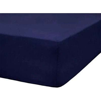 Image of Fitted Bed Sheets Double Navy Blue Jersey Cotton Sheet Bedding 4 Way Stretch Shrinkage and Fade Resistant. 140x200cm.