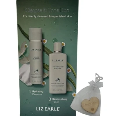 Image of AETN Creations Bundle of Liz Earle Cleanse &amp; Polish Duo Skincare Gift Set Cleanser 100ml, Skin Boost Tonic 200ml, Cloth