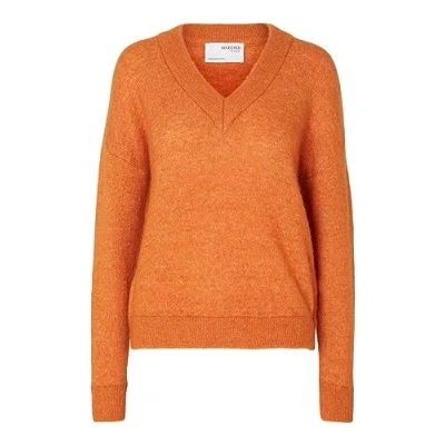 Image of SELECTED FEMME Women&#039;s Slfmaline LS Knit V Neck Noos Jumper, Marmalade, M
