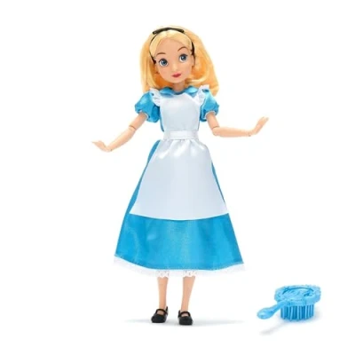 Image of Disney Store Official Alice Classic Doll, in Wonderland 29cm/11, Fully Poseable Doll a Satin Dress, Includes Toy Hair Brush Suitable for Ages 3+