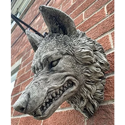 Image of STONE GARDEN LARGE NATURAL DETAILED WOLF HEAD WALL HANGING PLAQUE ORNAMENT